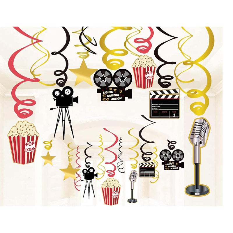 JOLLYSTYLE 36Ct Movie Night Party Decorations Hanging Swirls - Movie Theater Themed Bridal Shower/Birthday Party Supplies Film Backdrop - Image 1